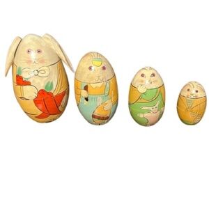 #492 Russian Bunny Rabbit Egg Shaped Nesting Dolls (4) Vintage Used condition